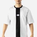 T-shirt Oversize blanc avec bande verticale en coton