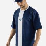 T-shirt Oversize bleu avec bande verticale en coton